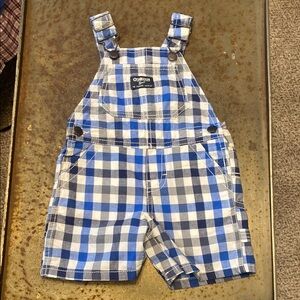 OshKosh B'gosh Blue & White Gingham Shortalls with Snap Bottom 9M